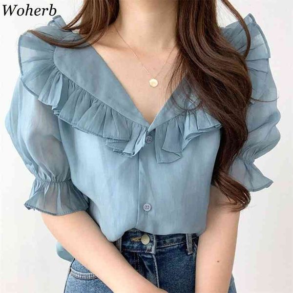 mujer chic ruffled neck single breasted blouse women loose thin shirts sweet puff sleeve chifoon elegant blusas 210519, White
mujer chic ruffled neck single breasted blouse women loose thin shirts sweet puff sleeve chifoon elegant blusas 210519, White