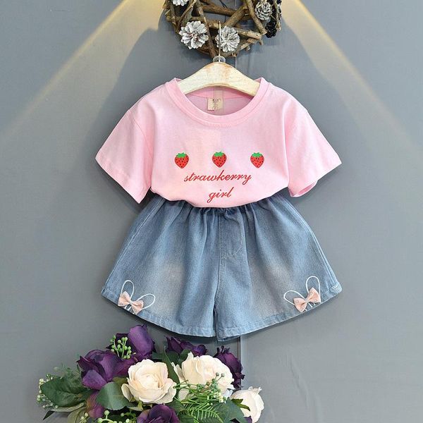 clothing sets 2021 summer children's strawberry short sleeve o neck t-shirt + denim jeans casual pant girls 2pcs suits kids, White
clothing sets 2021 summer children's strawberry short sleeve o neck t-shirt + denim jeans casual pant girls 2pcs suits kids, White