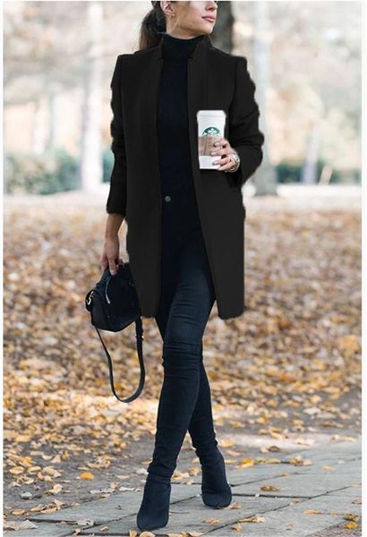 women's wool & blends 2021 autumn/winter european and american fashion coat solid color standing collar woolen suit jacket, Black
women's wool & blends 2021 autumn/winter european and american fashion coat solid color standing collar woolen suit jacket, Black