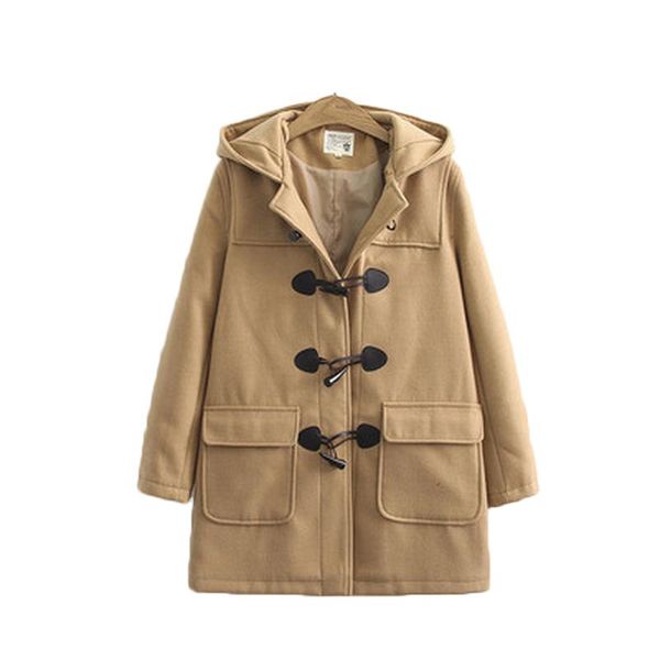 women's wool & blends winter korean coat solid pockets button cotton hooded horn women female jacket ropa de invierno para mujer, Black
women's wool & blends winter korean coat solid pockets button cotton hooded horn women female jacket ropa de invierno para mujer, Black