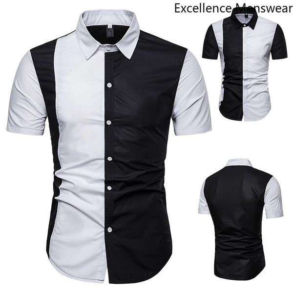 men's casual shirts fashion mens short sleeve shirt summer black white patchwork korean male clothes with collar 50, White;black
men's casual shirts fashion mens short sleeve shirt summer black white patchwork korean male clothes with collar 50, White;black