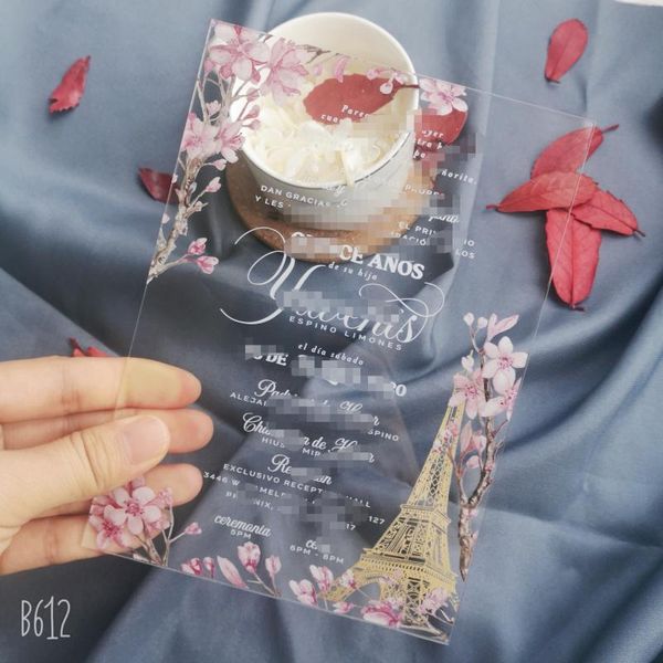 greeting cards clear acrylic card wedding invitations with white letter print pink flower tower
greeting cards clear acrylic card wedding invitations with white letter print pink flower tower