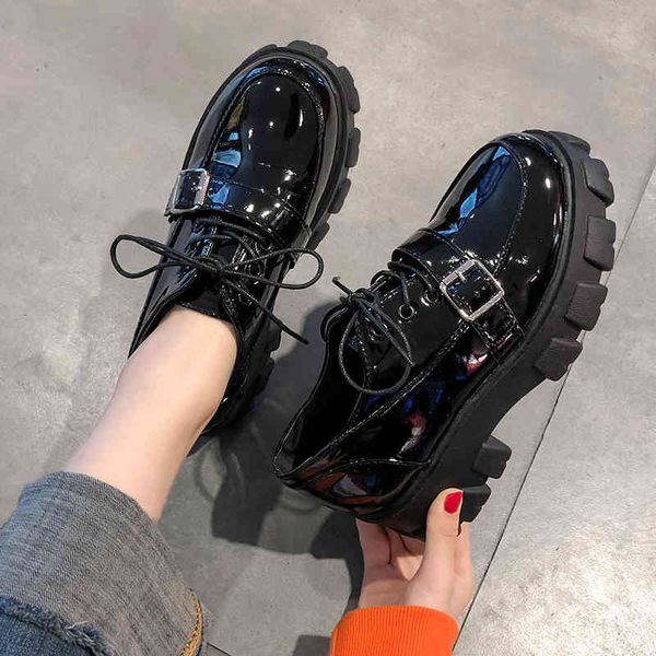 sandals college girls buckle belt flats femme thicken soled lace up loafers matte&japannned leather platform shoes women muffins p, Black
sandals college girls buckle belt flats femme thicken soled lace up loafers matte&japannned leather platform shoes women muffins p, Black
