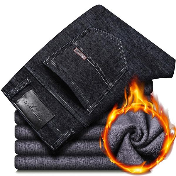 men's jeans 2021 warm black color fleece autumn winter flocking business casual stretch jean classic trousers, Blue
men's jeans 2021 warm black color fleece autumn winter flocking business casual stretch jean classic trousers, Blue