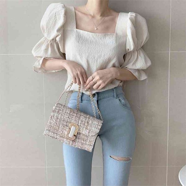 french chic sweet women solid summer blouse square collar shirring bubble sleeve elegant shirt blusas 13824 210421, White 
french chic sweet women solid summer blouse square collar shirring bubble sleeve elegant shirt blusas 13824 210421, White