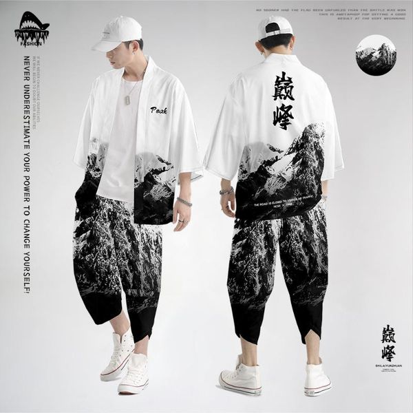 ethnic clothing men chinese style white print loose kimono haori yukata cosplay fashion summer casual cool streetwear and pant, Red
ethnic clothing men chinese style white print loose kimono haori yukata cosplay fashion summer casual cool streetwear and pant, Red