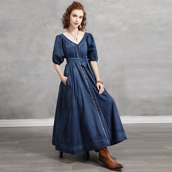 casual dresses spring woman denim long women single-breasted v-neck lace-up a-line high waist vestido femme vintage 892r, Black;gray
casual dresses spring woman denim long women single-breasted v-neck lace-up a-line high waist vestido femme vintage 892r, Black;gray