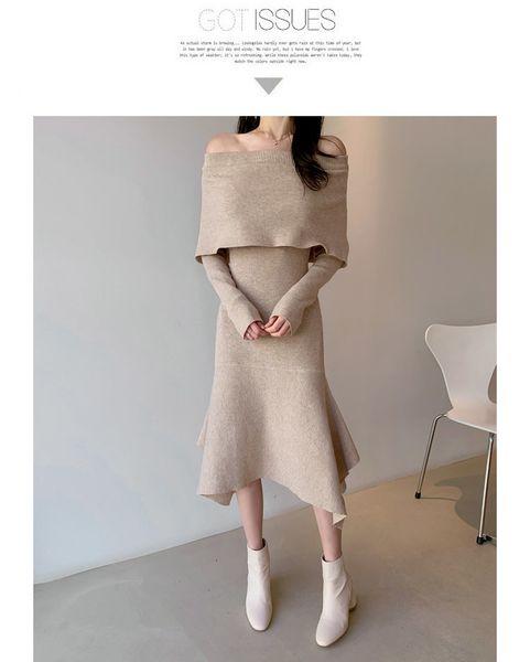 casual dresses autumn winter women elegant temperament slash neck slim fit irregular knitted sweater long sleeve xj14, Black;gray
casual dresses autumn winter women elegant temperament slash neck slim fit irregular knitted sweater long sleeve xj14, Black;gray