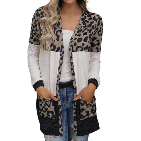 women's knits & tees leopard print patchwork two pockets women cardigan mid-length long sleeves autumn knitted open stitch sweater coat, White
women's knits & tees leopard print patchwork two pockets women cardigan mid-length long sleeves autumn knitted open stitch sweater coat, White