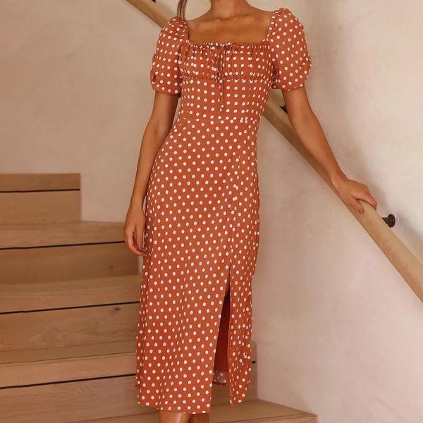 women's swimwear summer sweet dot print dress elegant square collar bubble sleeve side split drawstring maxi dresses for women party ch, White;black
women's swimwear summer sweet dot print dress elegant square collar bubble sleeve side split drawstring maxi dresses for women party ch, White;black