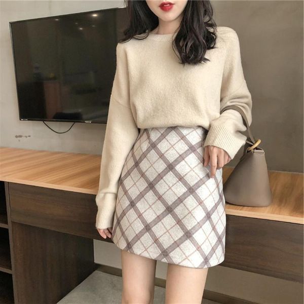 two piece dress 2021 autumn winter pattern women fashion loose sweater knitting pullover korean edition lattice short skirt 2piece set, White
two piece dress 2021 autumn winter pattern women fashion loose sweater knitting pullover korean edition lattice short skirt 2piece set, White
