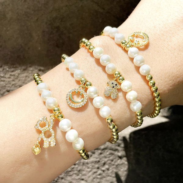 south korea's new ins fashion small crowd pearl beaded love bear female smiling face expression elastic bracelet brd24, Golden;silver
south korea's new ins fashion small crowd pearl beaded love bear female smiling face expression elastic bracelet brd24, Golden;silver