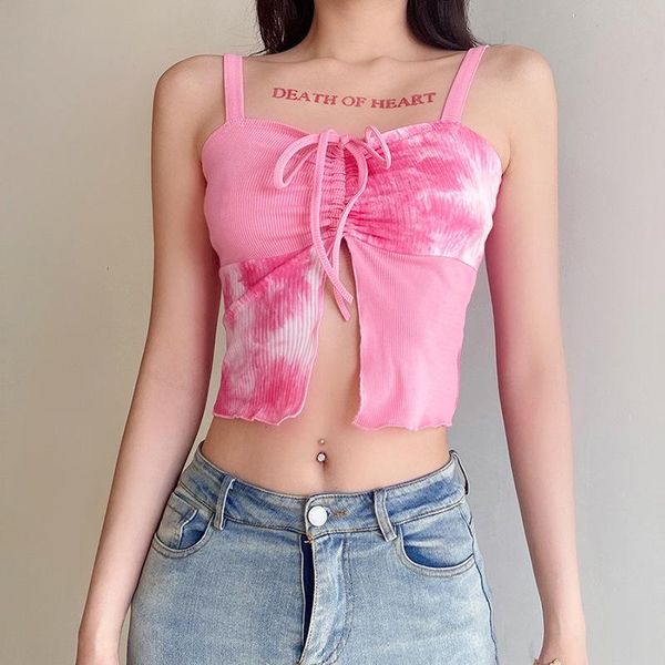 women's tanks & camis summer style solid color slim-fit umbilical fashion tie-dye drawstring camisole, White
women's tanks & camis summer style solid color slim-fit umbilical fashion tie-dye drawstring camisole, White