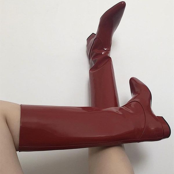 boots 2021 red patent leather knee-high women rear zipper botines mujer retro knight straight winter shoes, Black
boots 2021 red patent leather knee-high women rear zipper botines mujer retro knight straight winter shoes, Black
