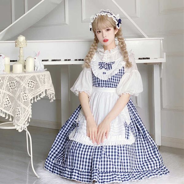 women's t-shirt summer lolita soft girl vintage dress for teens sweet plaid cute ruffle lace spaghetti strap kawaii maid cosplay e, White
women's t-shirt summer lolita soft girl vintage dress for teens sweet plaid cute ruffle lace spaghetti strap kawaii maid cosplay e, White