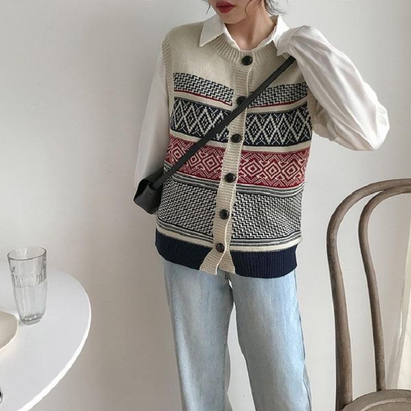 women's sweaters korean vintage o neck contrast sweater vest sleeveless women, White;black
women's sweaters korean vintage o neck contrast sweater vest sleeveless women, White;black