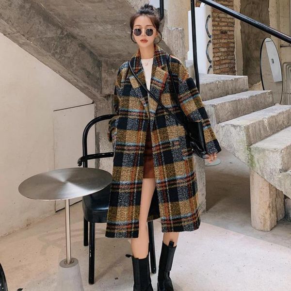 women's wool & blends collar woolen coat for women vintage single-breasted wide-waisted contrast color plaid casual long turn-down, Black
women's wool & blends collar woolen coat for women vintage single-breasted wide-waisted contrast color plaid casual long turn-down, Black