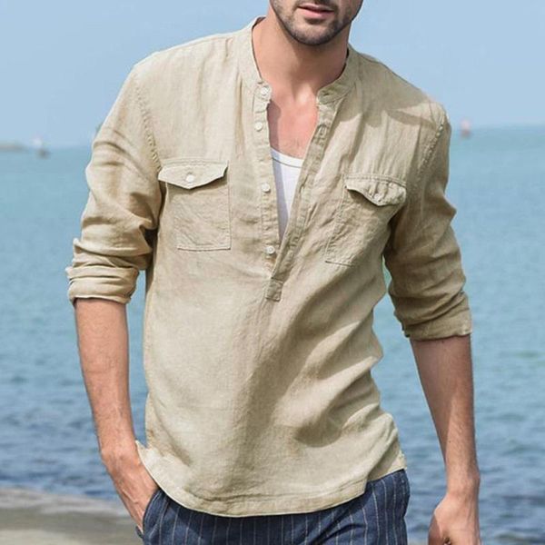 men's casual shirts 2021 summer cotton and linen shirt baggy pocket solid long sleeve retro blouse camisas, White;black
men's casual shirts 2021 summer cotton and linen shirt baggy pocket solid long sleeve retro blouse camisas, White;black