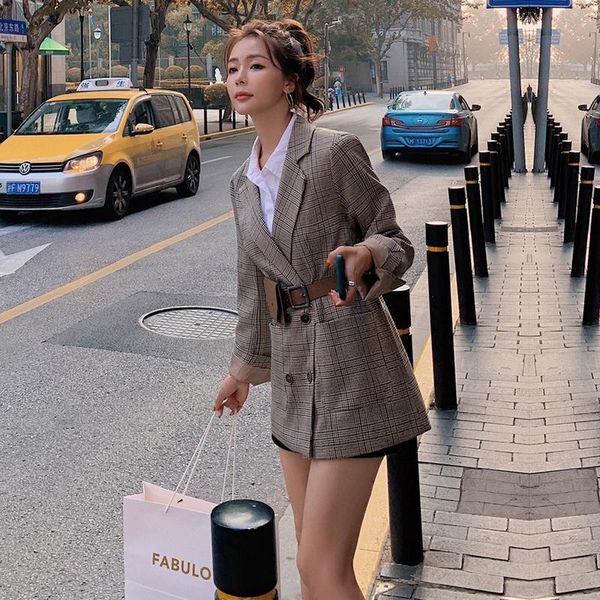 spring casual fashion retro plaid suit women's small waist bag all-match slim jacket suits & blazers, White;black
spring casual fashion retro plaid suit women's small waist bag all-match slim jacket suits & blazers, White;black