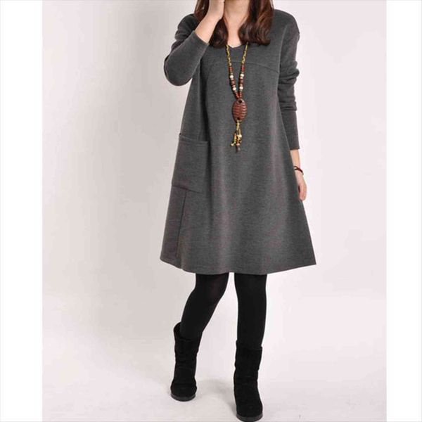 autumn winter long sleeve pocket womens dresses solid o neck casual loose party fashion vestidos, Black;gray
autumn winter long sleeve pocket womens dresses solid o neck casual loose party fashion vestidos, Black;gray