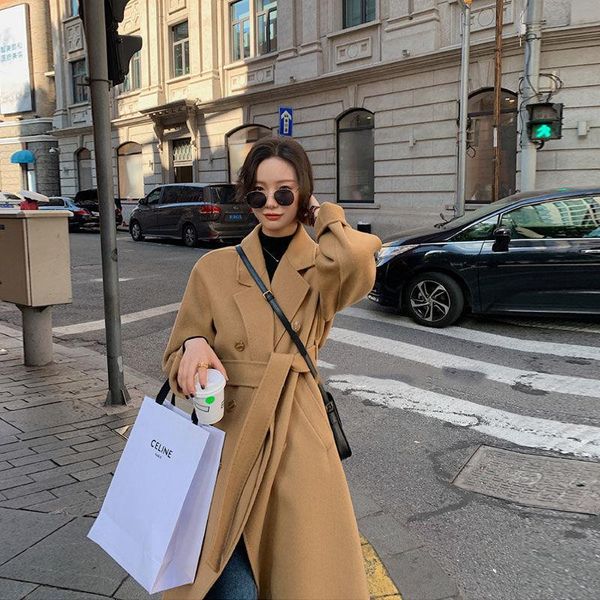 women's wool & blends 2021 korean loose camel double-sided coat medium and long autumn winter lace up feminine temperament, Black
women's wool & blends 2021 korean loose camel double-sided coat medium and long autumn winter lace up feminine temperament, Black