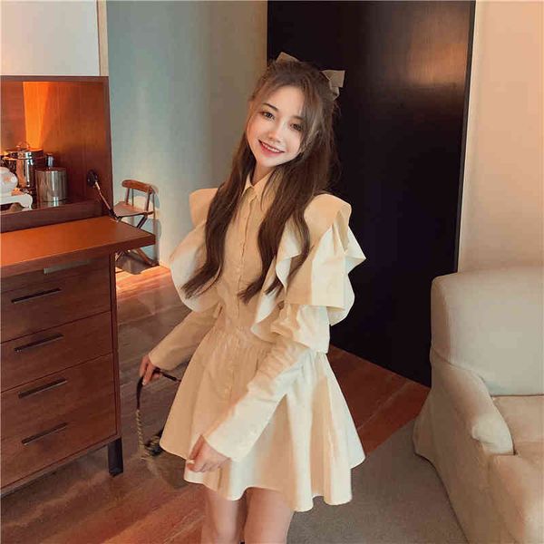 spring female casual turn down collar solid color single breasted ruffles sleeve minimalist mini a-line dress 16w205 210510, Black;gray
spring female casual turn down collar solid color single breasted ruffles sleeve minimalist mini a-line dress 16w205 210510, Black;gray