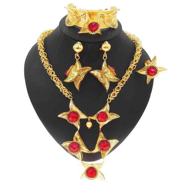 yulaili brazil big gold red stones bridal necklace earrings bangle ring jewelry set for lady, Silver
yulaili brazil big gold red stones bridal necklace earrings bangle ring jewelry set for lady, Silver