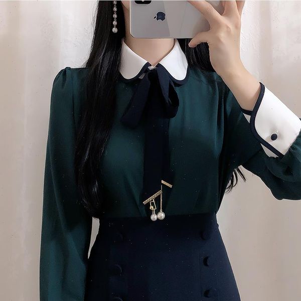 women shirts brand cute shirt peter pan collar bowtie womens and blouses long sleeve blusas mujer, White
women shirts brand cute shirt peter pan collar bowtie womens and blouses long sleeve blusas mujer, White