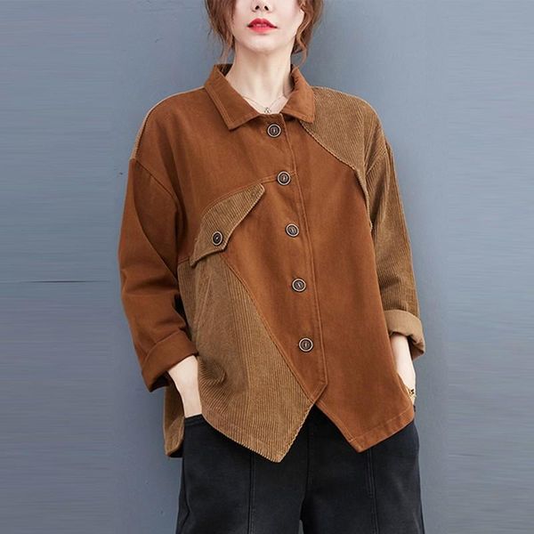 women's jackets women casual corduroy long sleeve 2021 autumn vintage patchwork color loose female outerwear coats chaquetas mujer, Black;brown
women's jackets women casual corduroy long sleeve 2021 autumn vintage patchwork color loose female outerwear coats chaquetas mujer, Black;brown