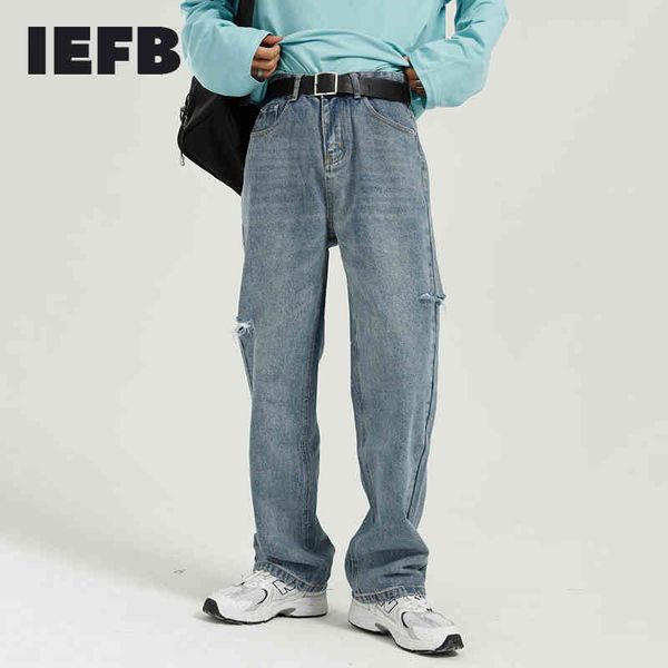 iefb men's wear loose straight denim trousers side hole trend casual blue jeans vintage streetwear loose trousers y7136 210524
iefb men's wear loose straight denim trousers side hole trend casual blue jeans vintage streetwear loose trousers y7136 210524