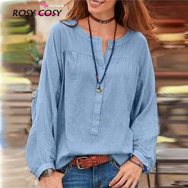 women's blouses & shirts autumn o-neck solid long sleeve women blouse casual loose button pullover ladies vintage streetwear femme blu, White
women's blouses & shirts autumn o-neck solid long sleeve women blouse casual loose button pullover ladies vintage streetwear femme blu, White