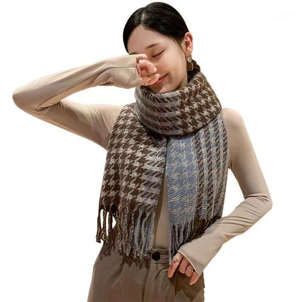 berets winter ladies scarf houndstooth double-sided cashmere tassel shawl thick warm, Blue;gray
berets winter ladies scarf houndstooth double-sided cashmere tassel shawl thick warm, Blue;gray