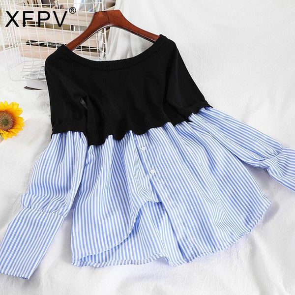 women's blouses & shirts xfpv 2021 spring autumn fashion casual patchwork temperament matching stripe long sleeve versatile women's, White
women's blouses & shirts xfpv 2021 spring autumn fashion casual patchwork temperament matching stripe long sleeve versatile women's, White