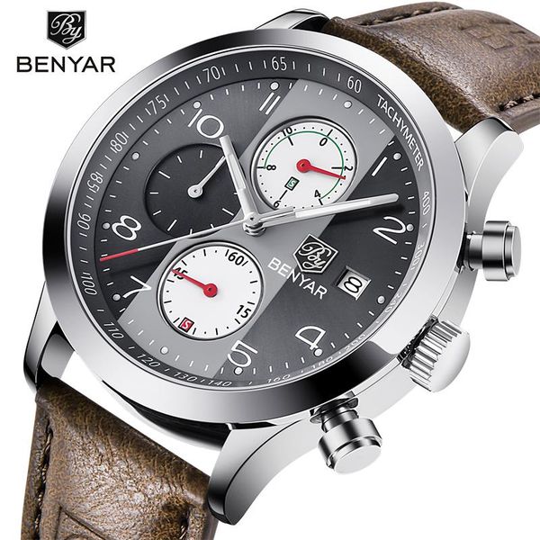 wristwatches benyar men's watch fashion chronograph sport genuine leather strap brand grey quartz clock relogio masculino reloj hombre, Slivery;brown
wristwatches benyar men's watch fashion chronograph sport genuine leather strap brand grey quartz clock relogio masculino reloj hombre, Slivery;brown