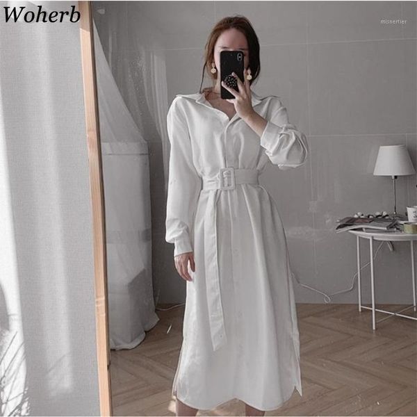 casual dresses woherb korean maxi for women chic single-breasted slim fit vestidos waist shirt robe elegant female dress with belt, Black;gray
casual dresses woherb korean maxi for women chic single-breasted slim fit vestidos waist shirt robe elegant female dress with belt, Black;gray