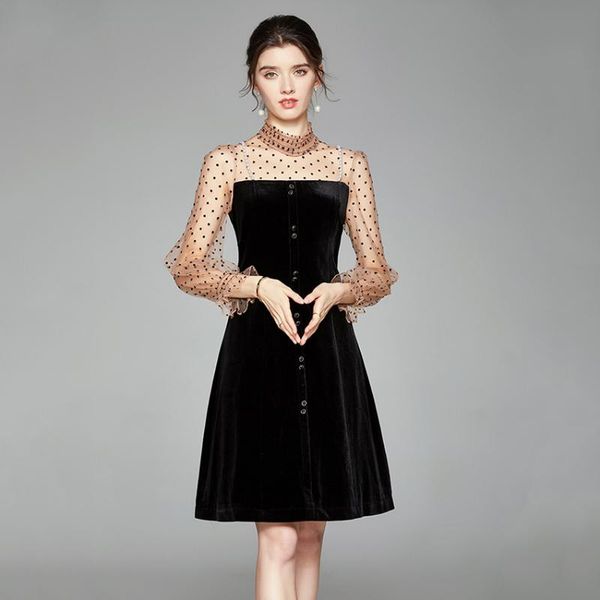 french style vintage velvet dress lantern sleeve polk dot mesh women fashion dresses rope mujer robe casual, Black;gray
french style vintage velvet dress lantern sleeve polk dot mesh women fashion dresses rope mujer robe casual, Black;gray