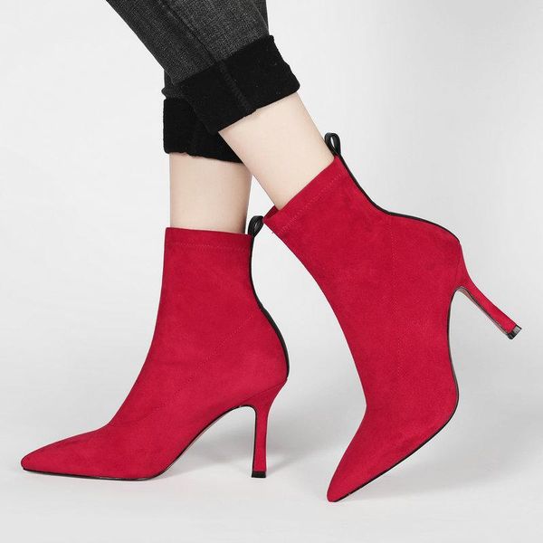 boots women suede slip on ankle thin high heel stretch fashion pointed toe autumn winter lady short black red beige
boots women suede slip on ankle thin high heel stretch fashion pointed toe autumn winter lady short black red beige