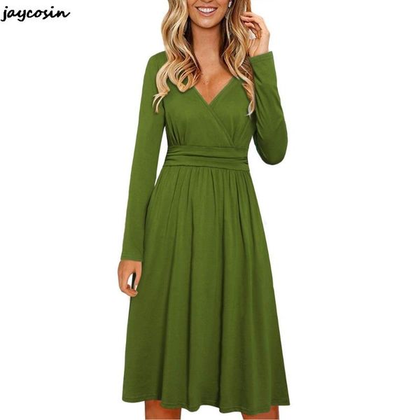 dress lady v-neck long sleeve wrap chest high waist solid color flowy fashion autumn casual dresses, Black;gray
dress lady v-neck long sleeve wrap chest high waist solid color flowy fashion autumn casual dresses, Black;gray