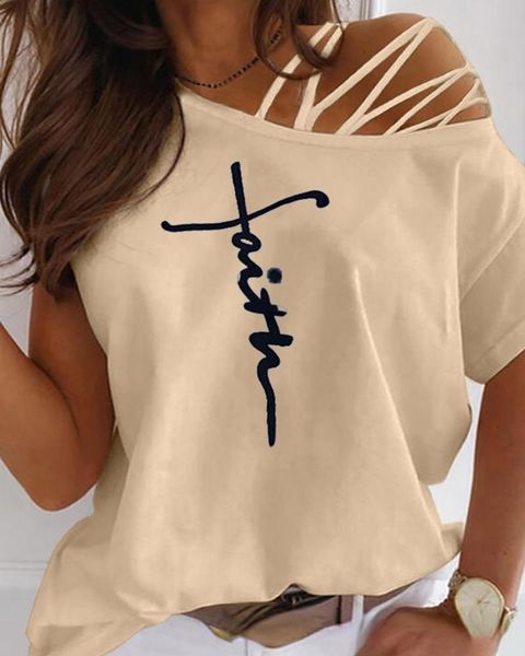 women's t-shirt short-sleeved letter printing hollow 2021 fashion all-match ladies top, White
women's t-shirt short-sleeved letter printing hollow 2021 fashion all-match ladies top, White