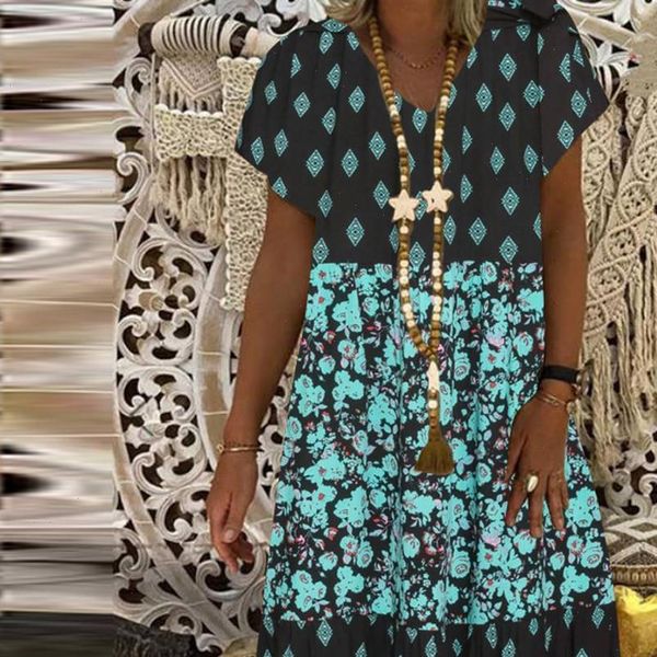 h30 floral print v neck womens dresses short sleeve vintage casual summer mini boho bohemian party beachwear, Black;gray
h30 floral print v neck womens dresses short sleeve vintage casual summer mini boho bohemian party beachwear, Black;gray