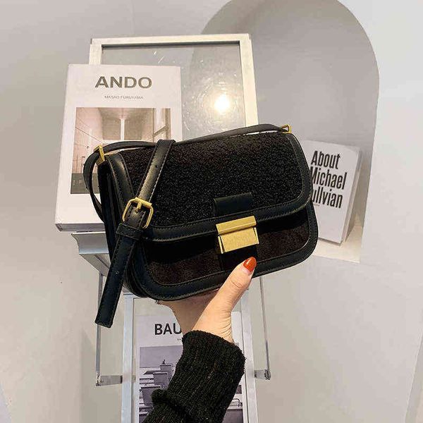 evening bags fashionable small square 2021 winter simple bag women's trend splicing single shoulder msenger bag
