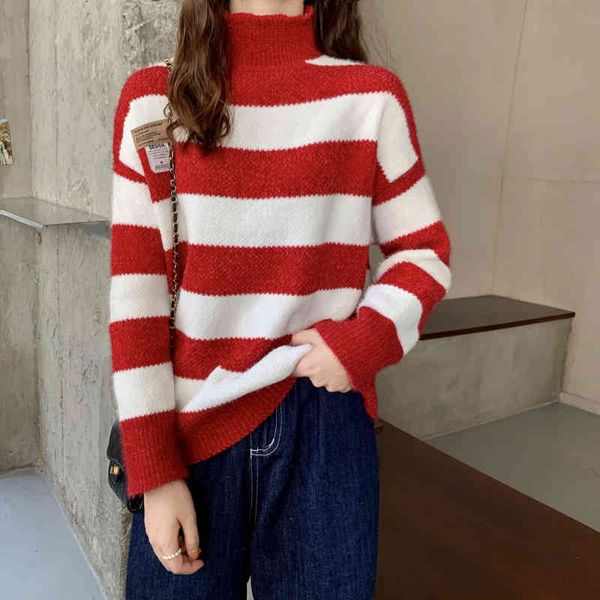 autumn and winter color combining striped female loose style nightgown casual upper sweater, White;black
autumn and winter color combining striped female loose style nightgown casual upper sweater, White;black