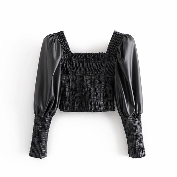 casual woman black leather stretchy short blouse spring fashion ladies puff sleeve female elegant cropped 210515, White
casual woman black leather stretchy short blouse spring fashion ladies puff sleeve female elegant cropped 210515, White