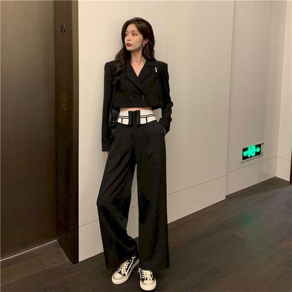 women's two piece pants korean casual autumn women blazers sets ol crop and hit color patchwork suits female streetwear 2 pieces set so, White
women's two piece pants korean casual autumn women blazers sets ol crop and hit color patchwork suits female streetwear 2 pieces set so, White