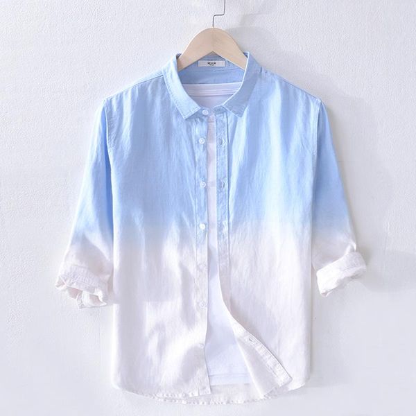 men's casual shirts 2021 summer linen shirt men brand three-quarter sleeve mens gradient blue male camisa drop, White;black
men's casual shirts 2021 summer linen shirt men brand three-quarter sleeve mens gradient blue male camisa drop, White;black