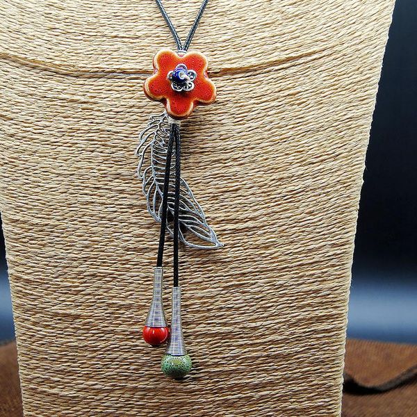 pendant necklaces long leather for women ceramic flower shaped beads ethnic alloy circle tassel necklace sweater chain jewelry, Silver
pendant necklaces long leather for women ceramic flower shaped beads ethnic alloy circle tassel necklace sweater chain jewelry, Silver