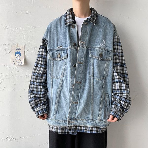 men's jackets spring autumn 2021 fashion handsome jacket fake two-piece denim korean lattice stitching male port style loose plaid coat, Black;brown
men's jackets spring autumn 2021 fashion handsome jacket fake two-piece denim korean lattice stitching male port style loose plaid coat, Black;brown