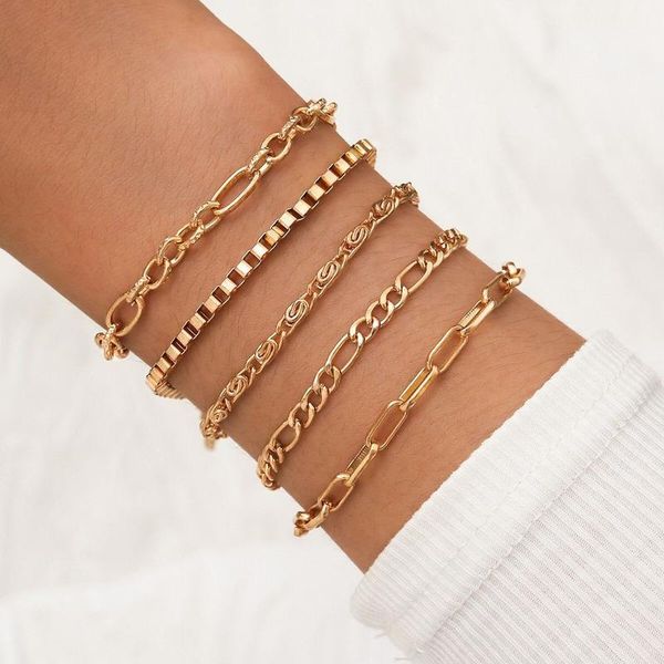 link, chain 5pcs/ set vintage gold color multi-style metal bracelet for women bohemian adjustable charm jewelry gift, Black
link, chain 5pcs/ set vintage gold color multi-style metal bracelet for women bohemian adjustable charm jewelry gift, Black