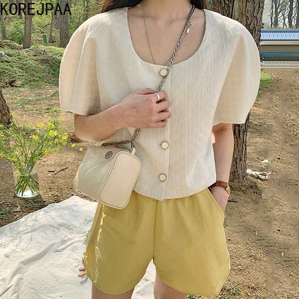 korejpaa women shirt summer korean chic french round neck single-breasted loose casual all-match short-sleeved daisy blouse 210526, White
korejpaa women shirt summer korean chic french round neck single-breasted loose casual all-match short-sleeved daisy blouse 210526, White