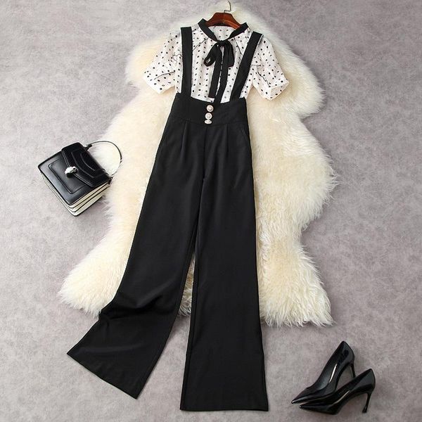 women luxury designer pearls beading office 2 piece outfits summer 2021 bowknot polka dots shirts and black pants suits sets women's tw, White
women luxury designer pearls beading office 2 piece outfits summer 2021 bowknot polka dots shirts and black pants suits sets women's tw, White